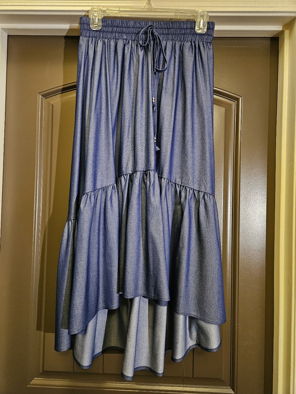 NWOT Mlle Gabrielle Chambray High-Low Bohemian-Style Skirt, Blue - Size Small